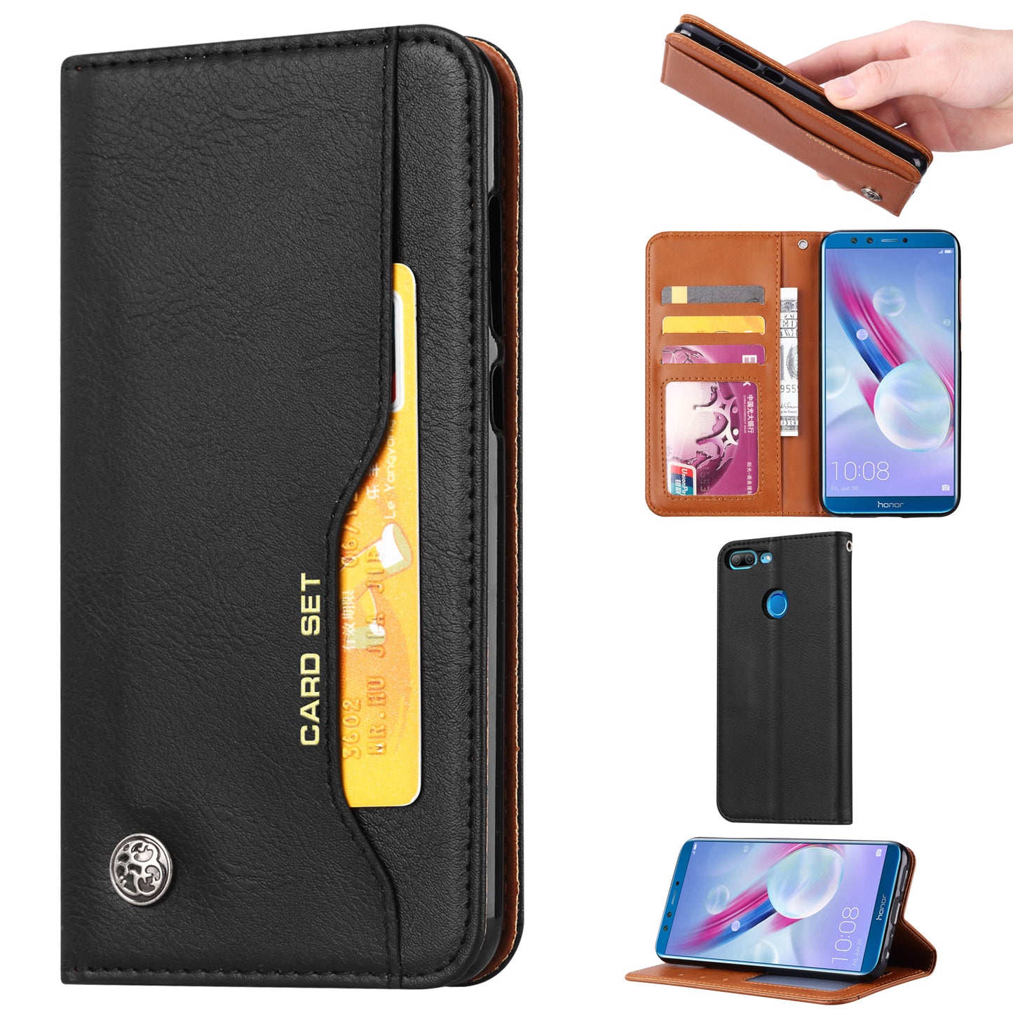 Auto-absorbed Leather Wallet Stand Case for Huawei Honor 9 Lite / Honor 9 Youth Edition