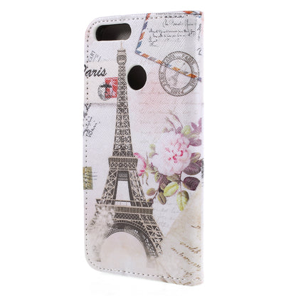 Pattern Printing Cross Texture Stand Wallet Leather Cell Phone Cover for Huawei P Smart / Enjoy 7S