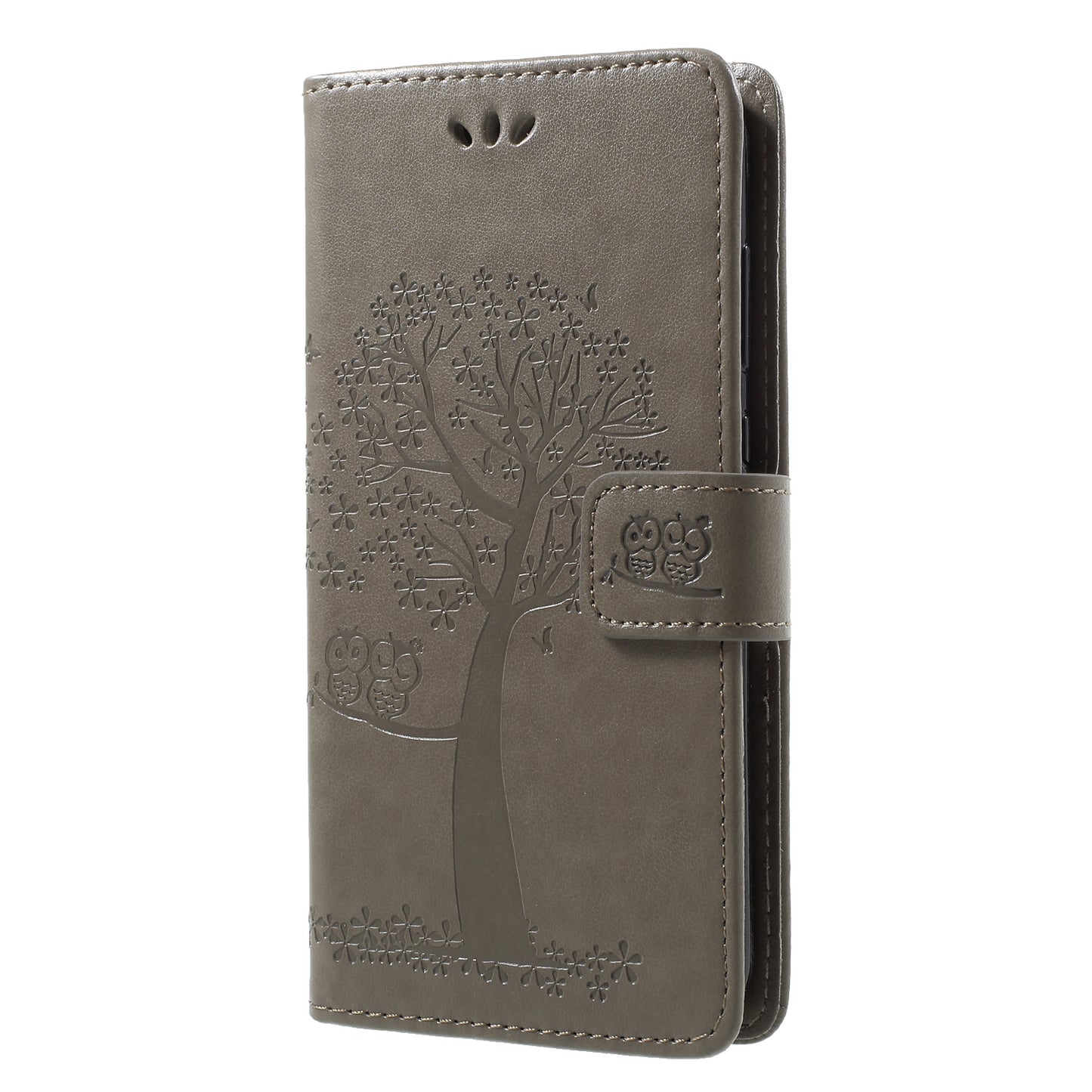 Imprint Tree Owl Pattern Wallet Stand Leather Cover for Huawei P Smart / Enjoy 7S