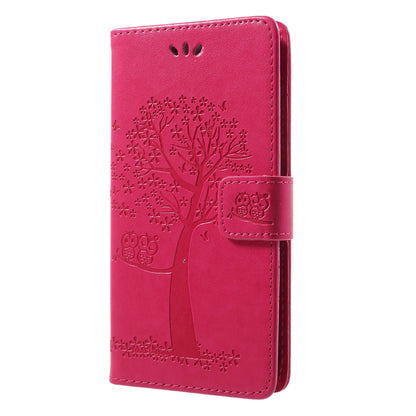 Imprint Tree Owl Pattern Wallet Stand Leather Cover for Huawei P Smart / Enjoy 7S