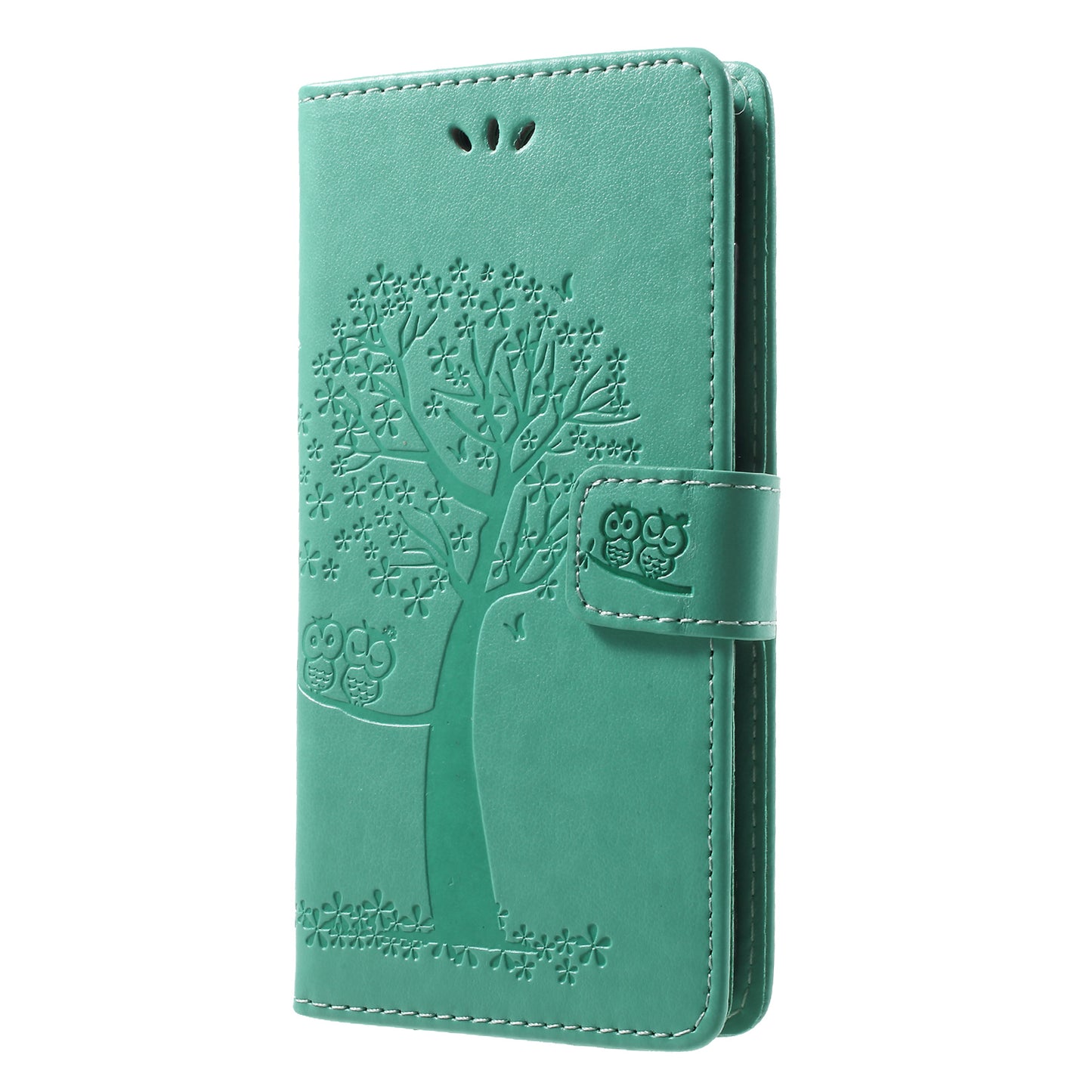 Imprint Tree Owl Pattern Wallet Stand Leather Cover for Huawei P Smart / Enjoy 7S