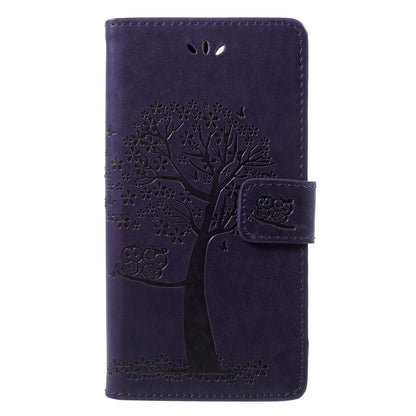 Imprint Tree Owl Pattern Wallet Stand Leather Cover for Huawei P Smart / Enjoy 7S