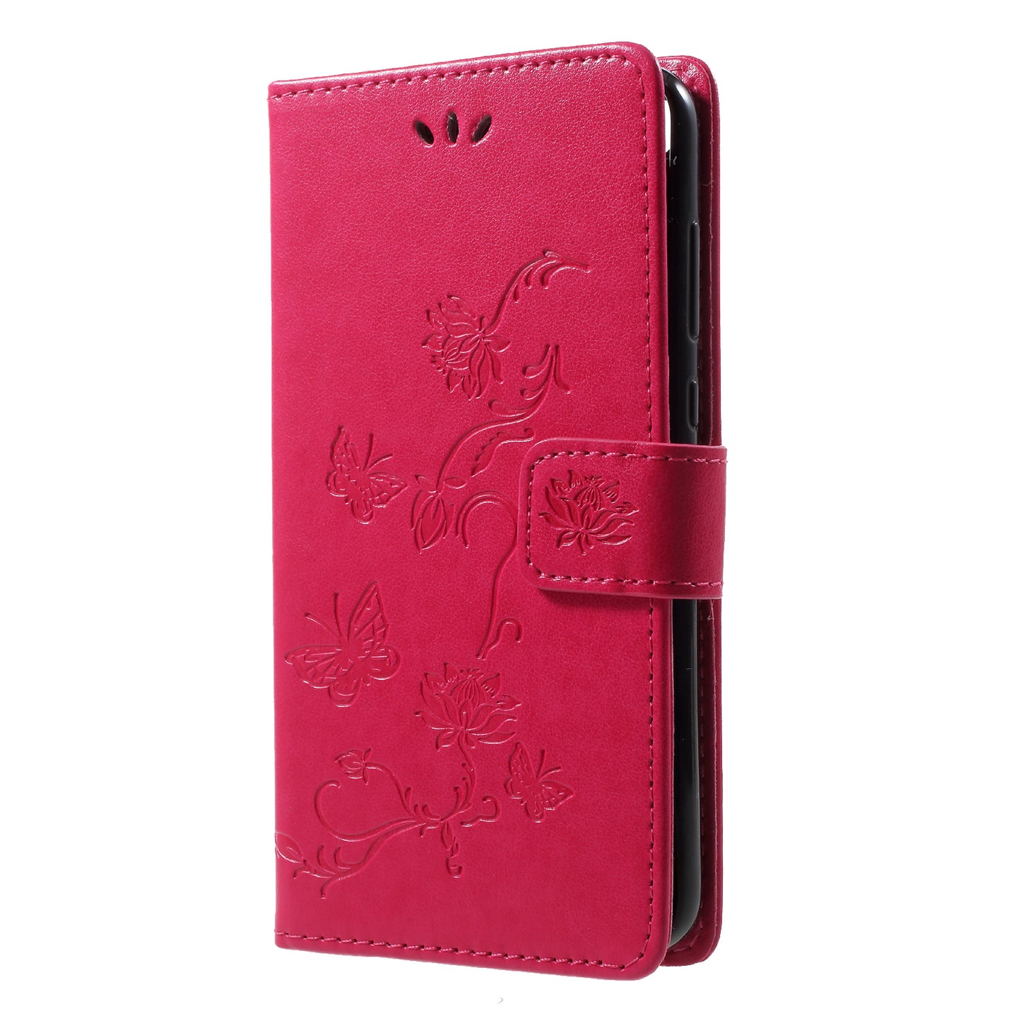 Imprint Butterfly Flower Wallet Stand Leather Case for Huawei P Smart / Enjoy 7S