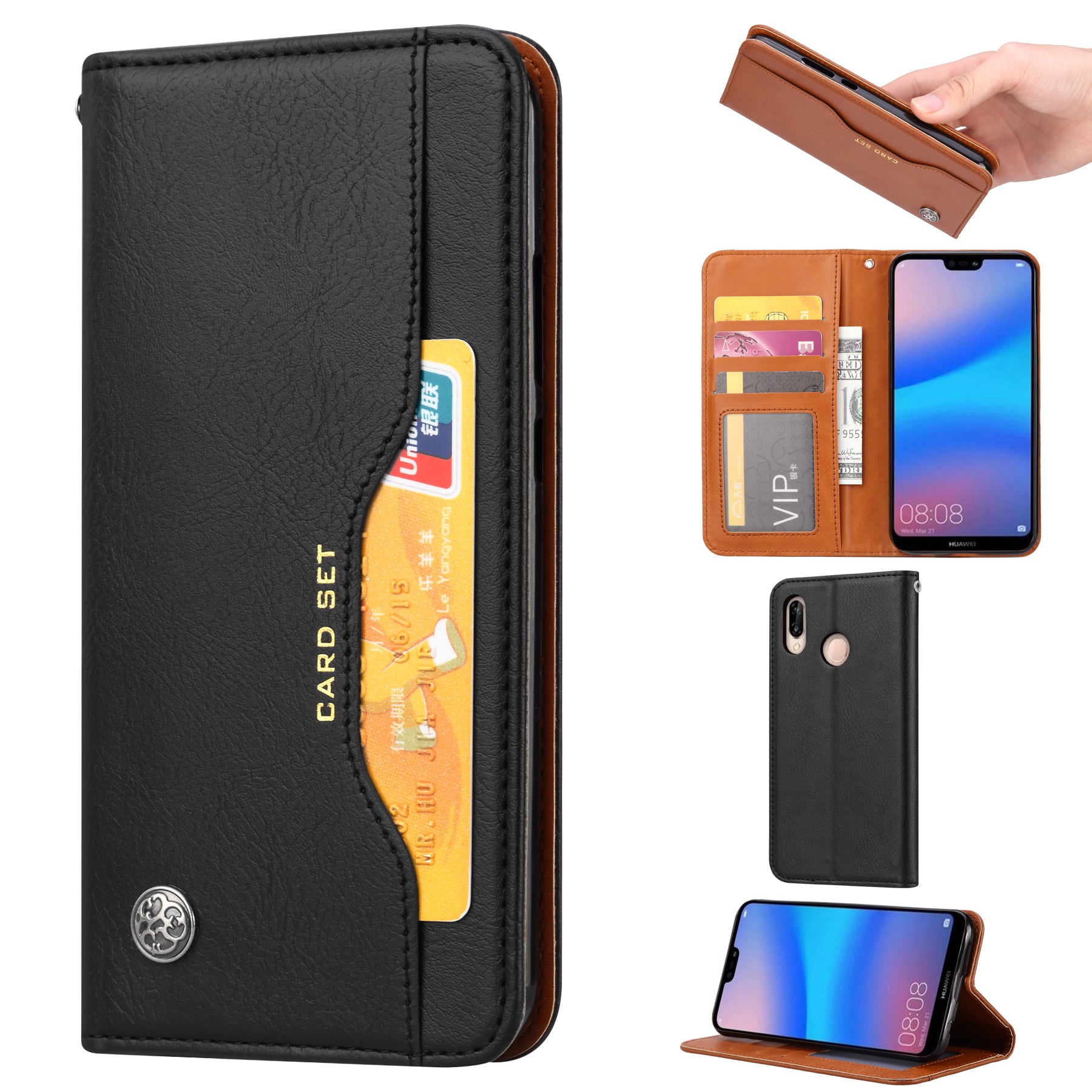 Auto-absorbed Leather Stand Phone Case for Huawei P20 Lite / Nova 3e