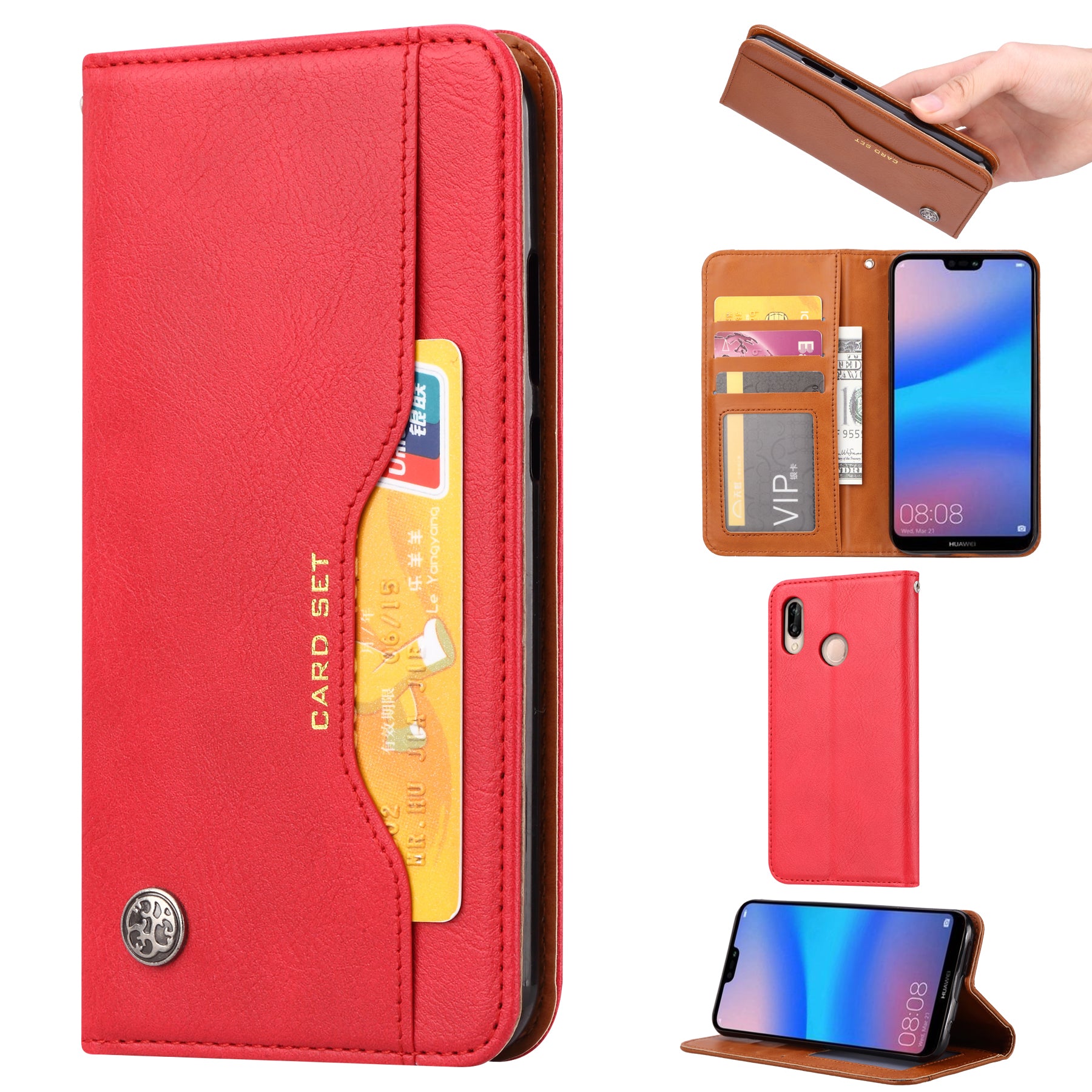 Auto-absorbed Leather Stand Phone Case for Huawei P20 Lite / Nova 3e