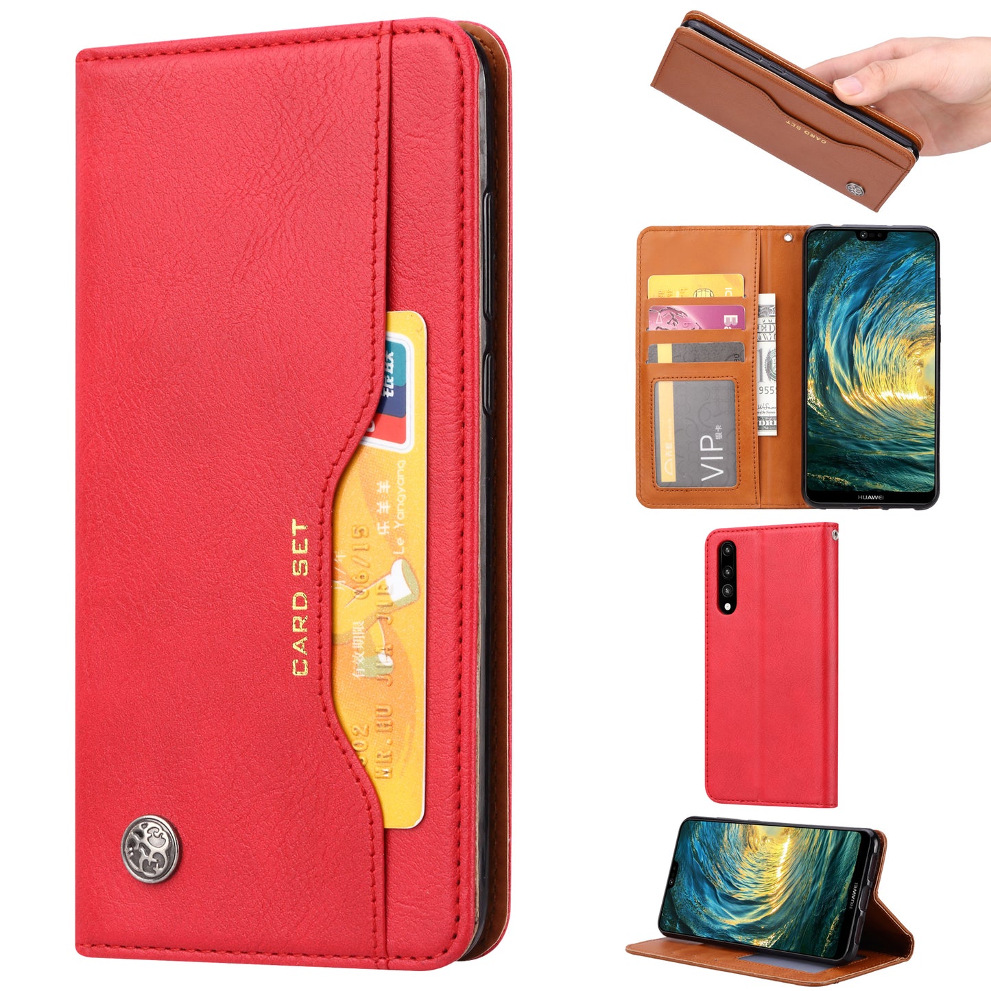 Auto-absorbed Leather Wallet Stand Phone Cover for Huawei P20