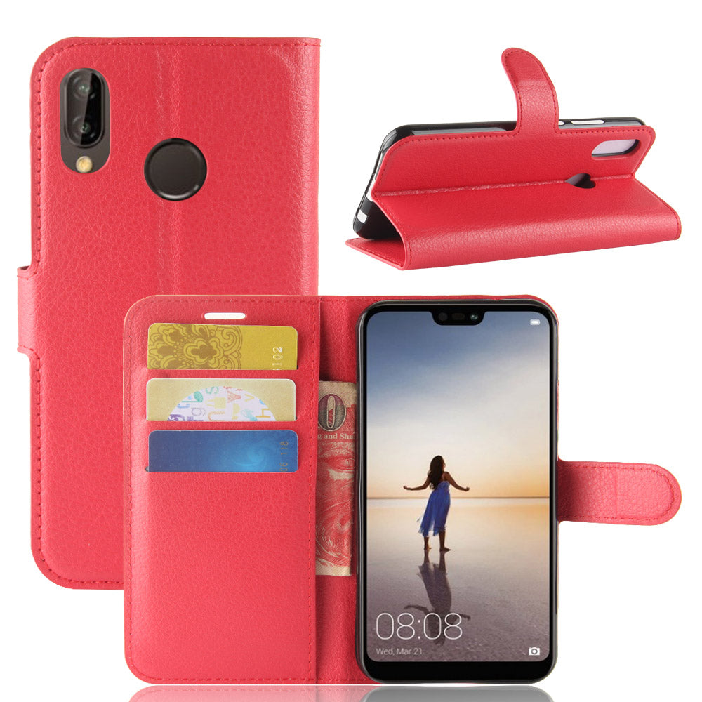 Litchi Texture Wallet Stand Leather Phone Accessory Case for Huawei P20 Lite / Nova 3e