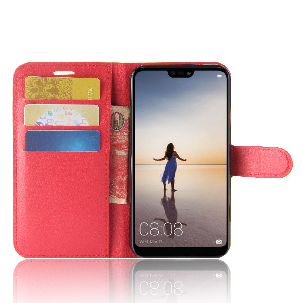 Litchi Texture Wallet Stand Leather Phone Accessory Case for Huawei P20 Lite / Nova 3e