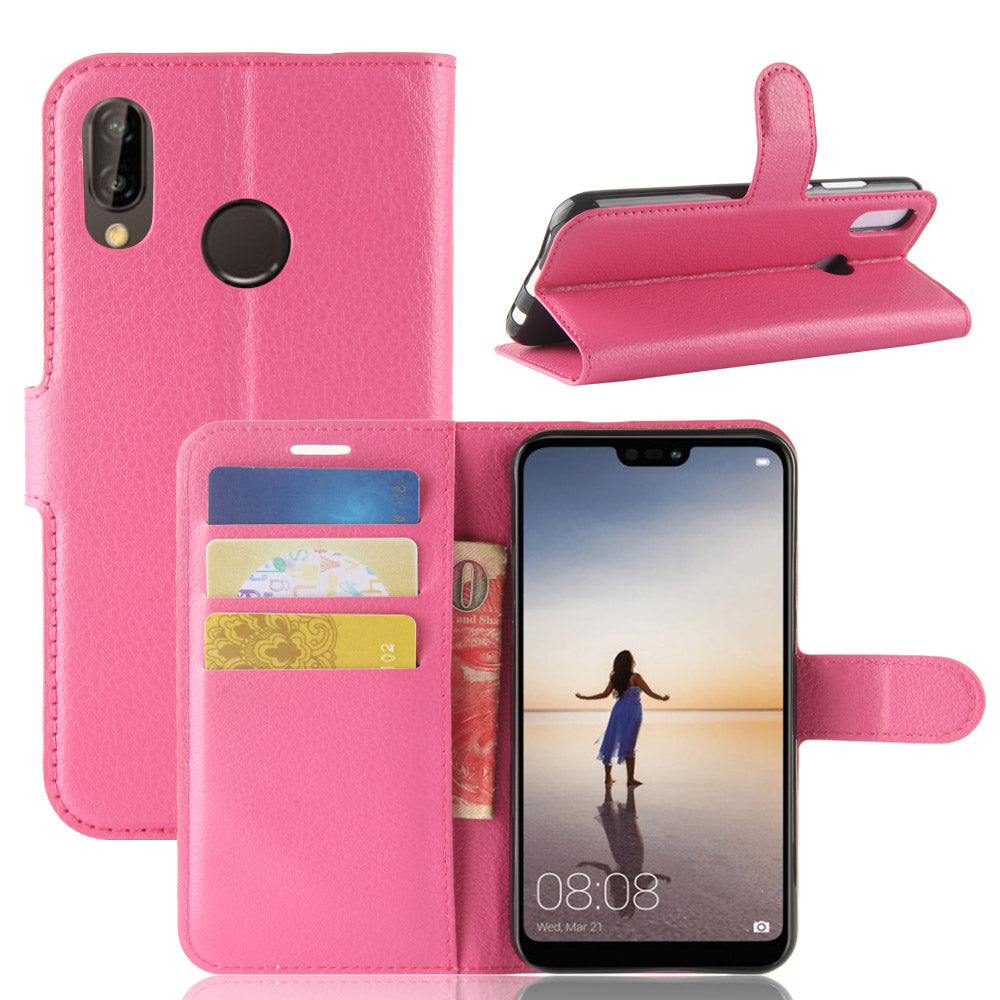 Litchi Texture Wallet Stand Leather Phone Accessory Case for Huawei P20 Lite / Nova 3e