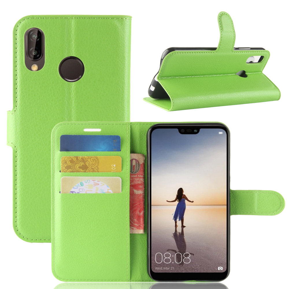 Litchi Texture Wallet Stand Leather Phone Accessory Case for Huawei P20 Lite / Nova 3e