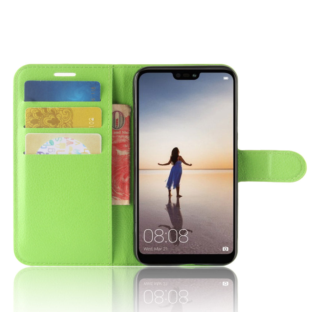 Litchi Texture Wallet Stand Leather Phone Accessory Case for Huawei P20 Lite / Nova 3e