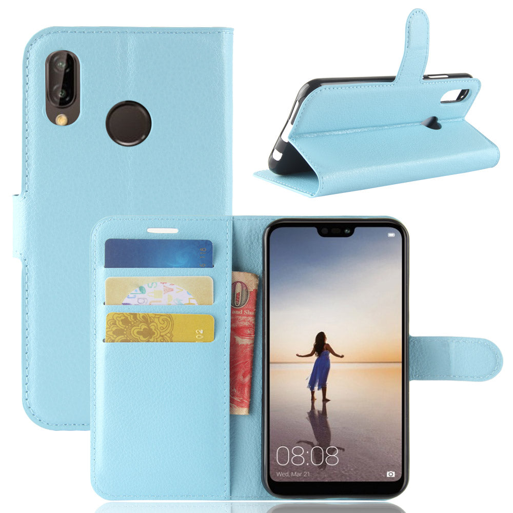 Litchi Texture Wallet Stand Leather Phone Accessory Case for Huawei P20 Lite / Nova 3e