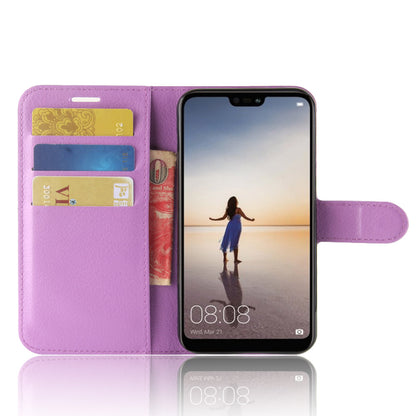 Litchi Texture Wallet Stand Leather Phone Accessory Case for Huawei P20 Lite / Nova 3e