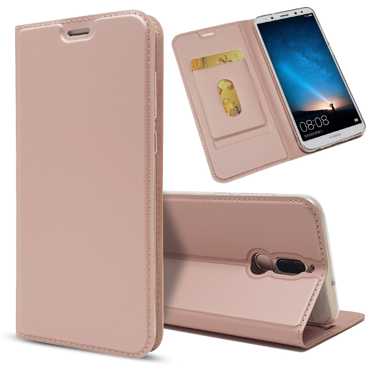 Auto-absorbed Stand Leather Card Holder Case for Huawei Mate 10 Lite/nova 2i/Maimang 6/Honor 9i (India)