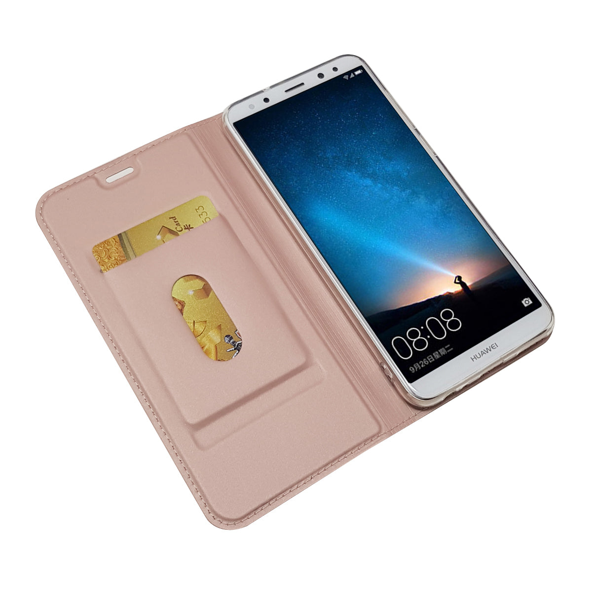 Auto-absorbed Stand Leather Card Holder Case for Huawei Mate 10 Lite/nova 2i/Maimang 6/Honor 9i (India)