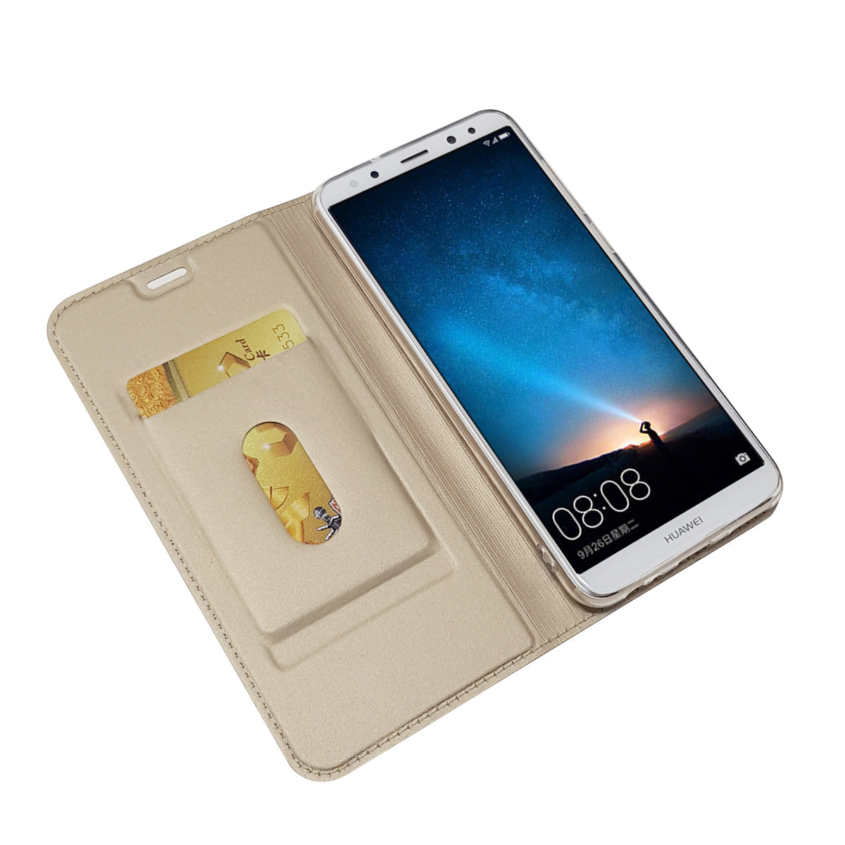 Auto-absorbed Stand Leather Card Holder Case for Huawei Mate 10 Lite/nova 2i/Maimang 6/Honor 9i (India)