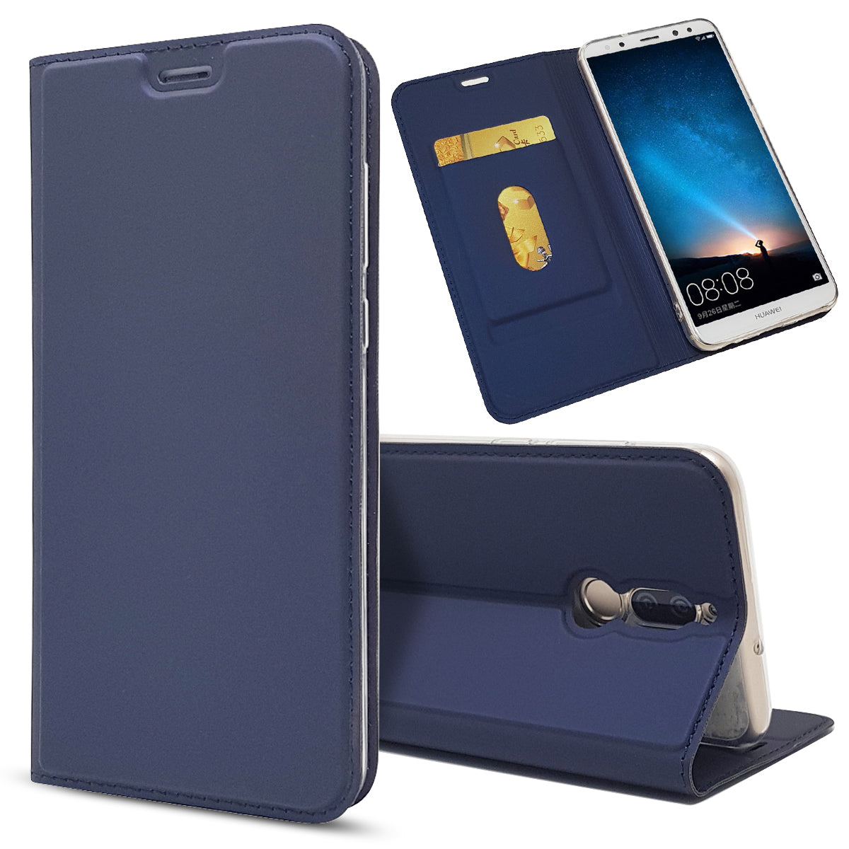 Auto-absorbed Stand Leather Card Holder Case for Huawei Mate 10 Lite/nova 2i/Maimang 6/Honor 9i (India)