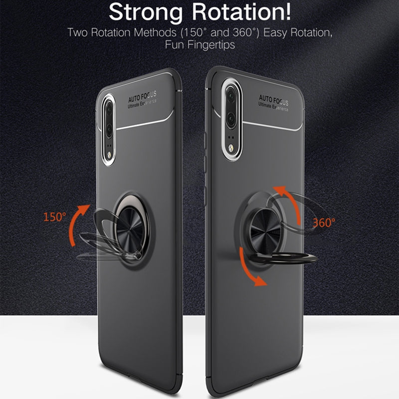 For Huawei P20 Pro TPU Phone Cover Ring Kickstand Shock-Absorption Protection Case, Built-in Magnetic Metal Sheet