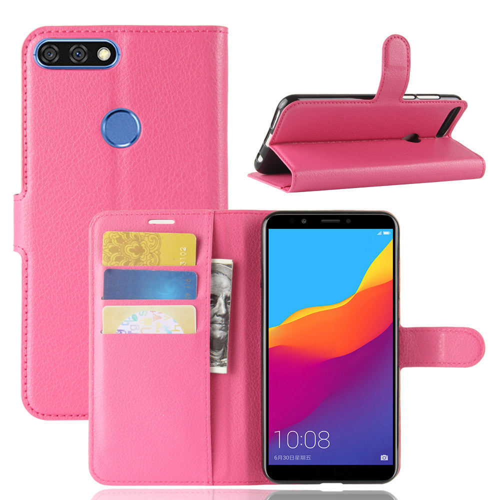 Litchi Skin Wallet Leather Stand Case for Huawei Y7 Prime (2018) / Honor 7C / Enjoy 8