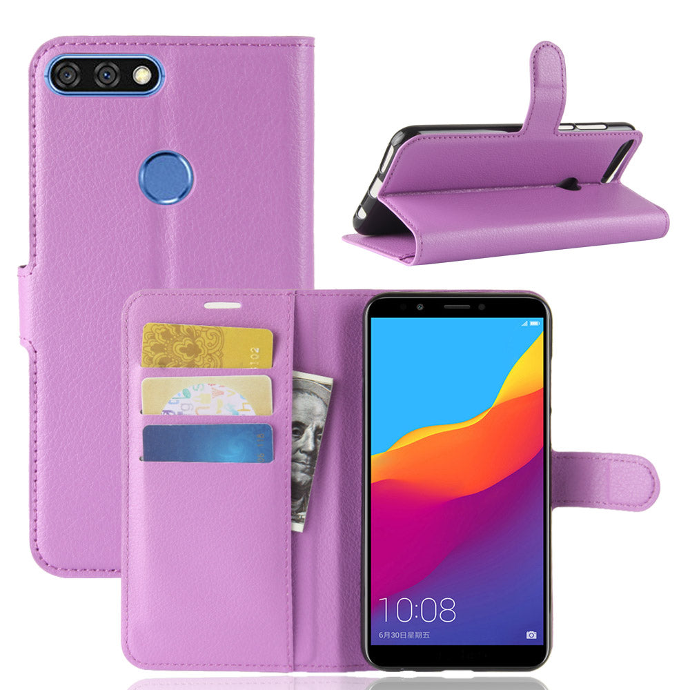 Litchi Skin Wallet Leather Stand Case for Huawei Y7 Prime (2018) / Honor 7C / Enjoy 8