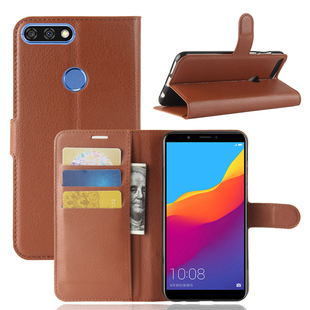 Litchi Skin Wallet Leather Stand Case for Huawei Y7 Prime (2018) / Honor 7C / Enjoy 8