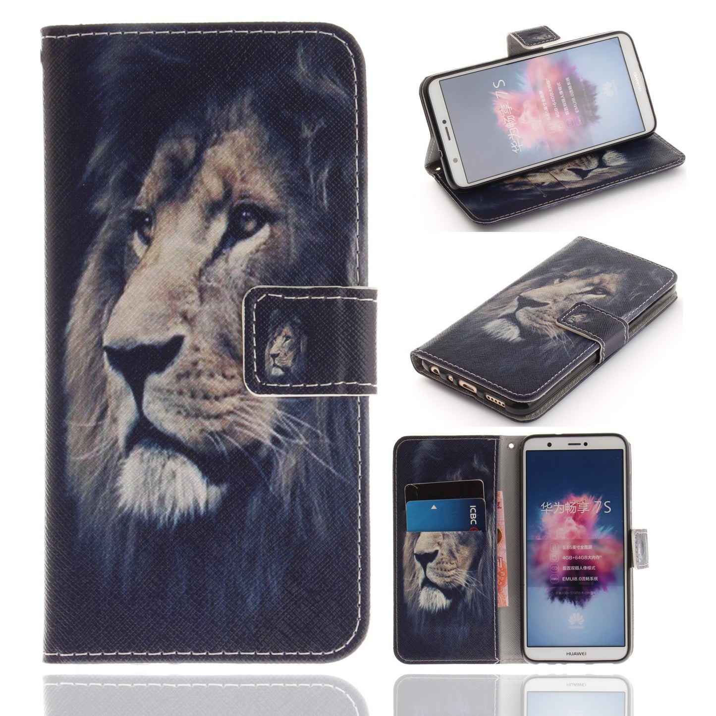 Patterned Wallet Stand PU Leather Cover for Huawei P Smart / Enjoy 7S