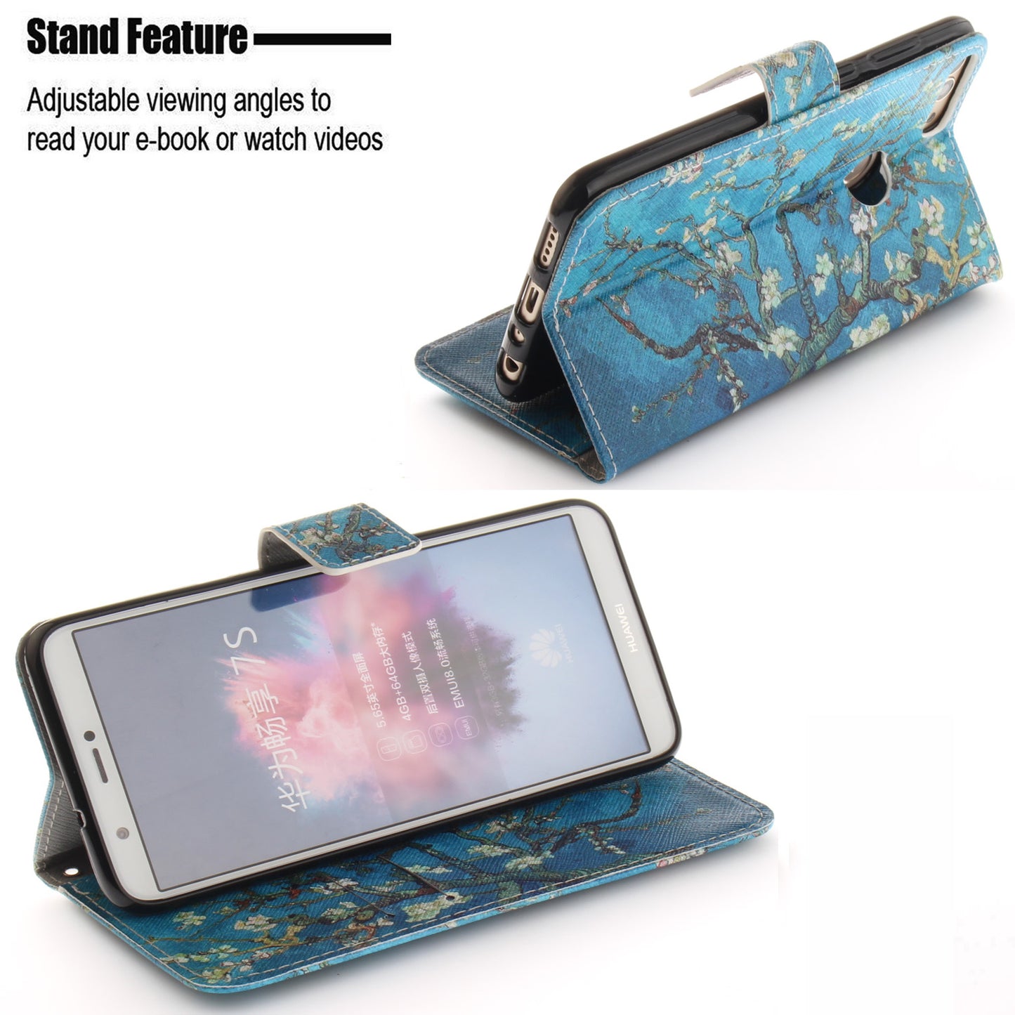 Patterned Wallet Stand PU Leather Cover for Huawei P Smart / Enjoy 7S