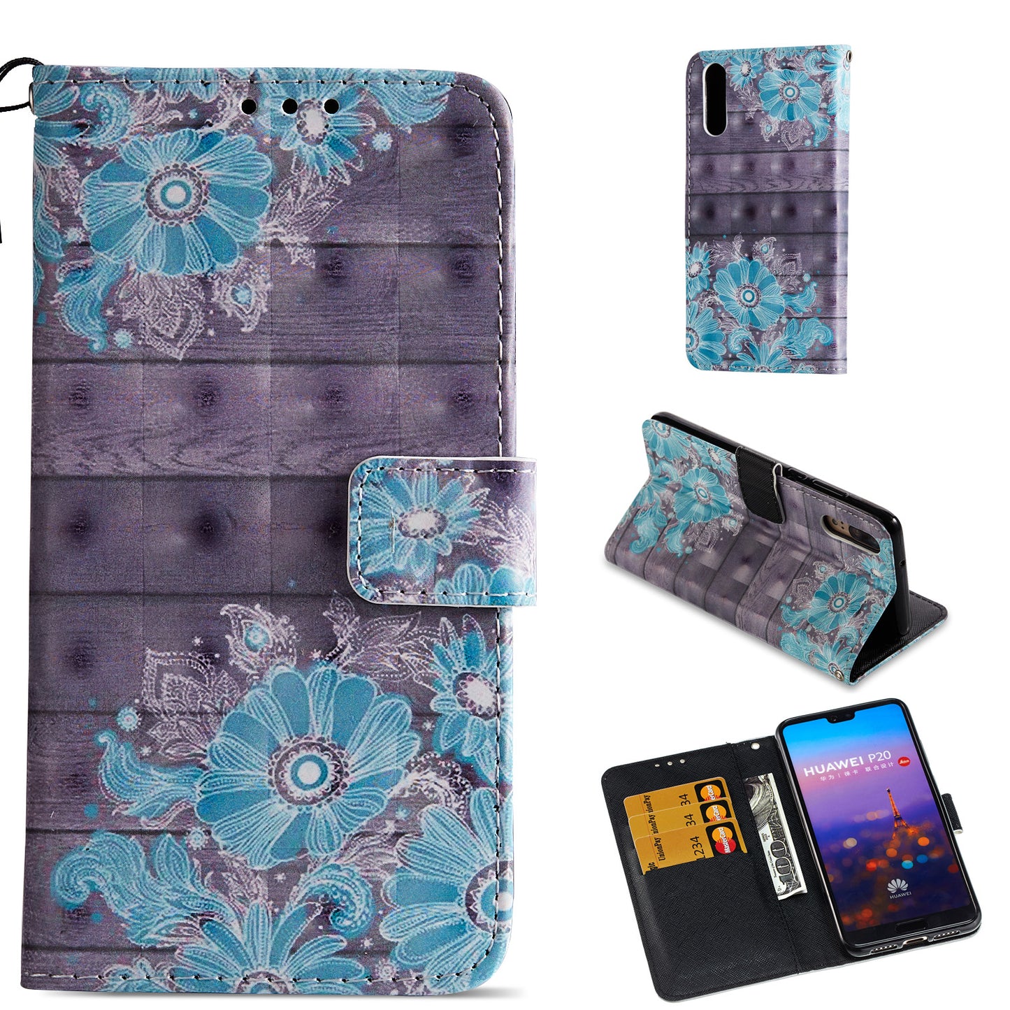 Pattern Printing Wallet Leather Phone Case with Stand for Huawei P20