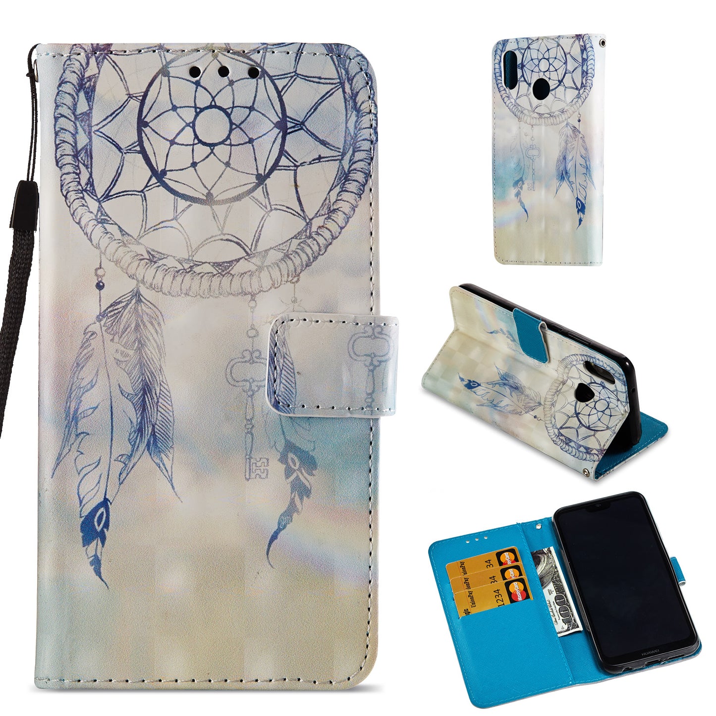 For Huawei P20 Lite / Nova 3e (China) Pattern Printing Leather Stand Magnetic Case