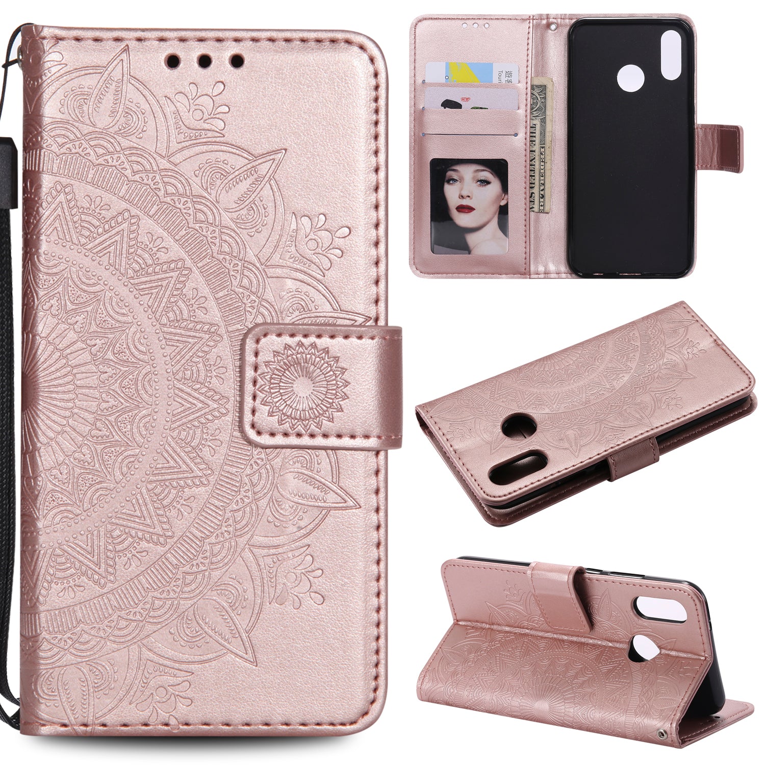 Imprinted Mandala Pattern PU Leather Wallet Stand Cover Case for Huawei P20 Lite / Nova 3e