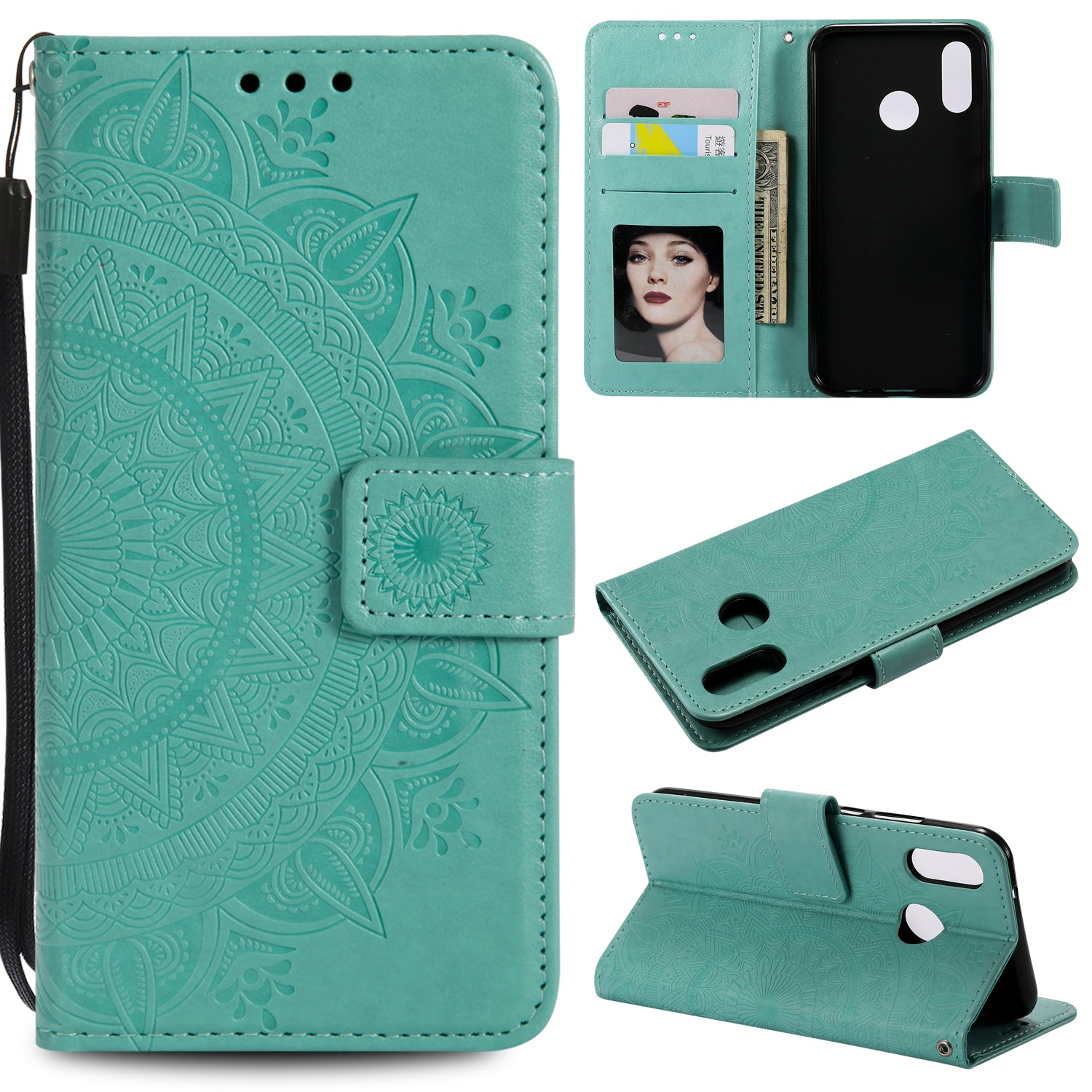 Imprinted Mandala Pattern PU Leather Wallet Stand Cover Case for Huawei P20 Lite / Nova 3e