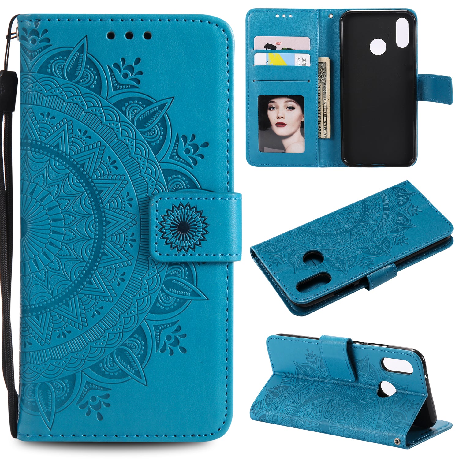 Imprinted Mandala Pattern PU Leather Wallet Stand Cover Case for Huawei P20 Lite / Nova 3e