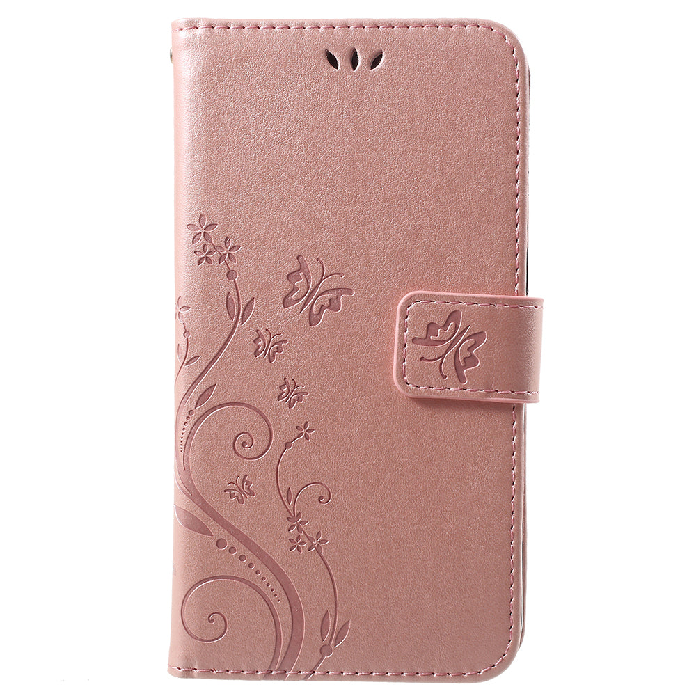 Imprint Butterfly Flower Leather Wallet Stand Case for Huawei P Smart / Enjoy 7S