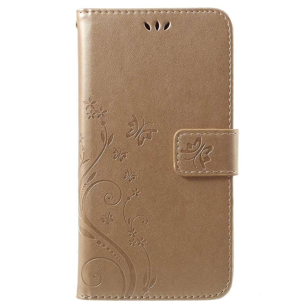 Imprint Butterfly Flower Leather Wallet Stand Case for Huawei P Smart / Enjoy 7S