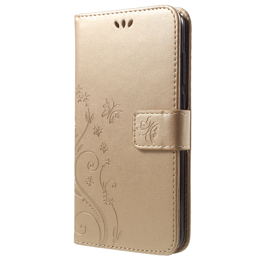 Imprint Butterfly Flower Leather Wallet Stand Case for Huawei P Smart / Enjoy 7S