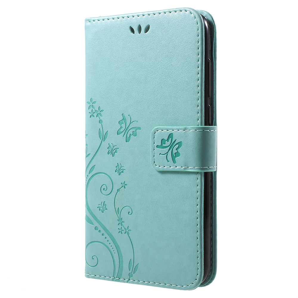 Imprint Butterfly Flower Leather Wallet Stand Case for Huawei P Smart / Enjoy 7S