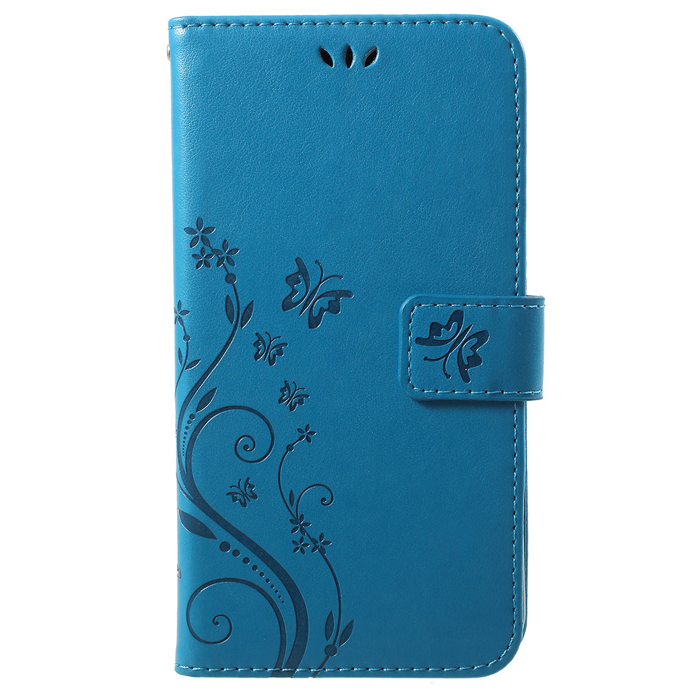 Imprint Butterfly Flower Leather Wallet Stand Case for Huawei P Smart / Enjoy 7S