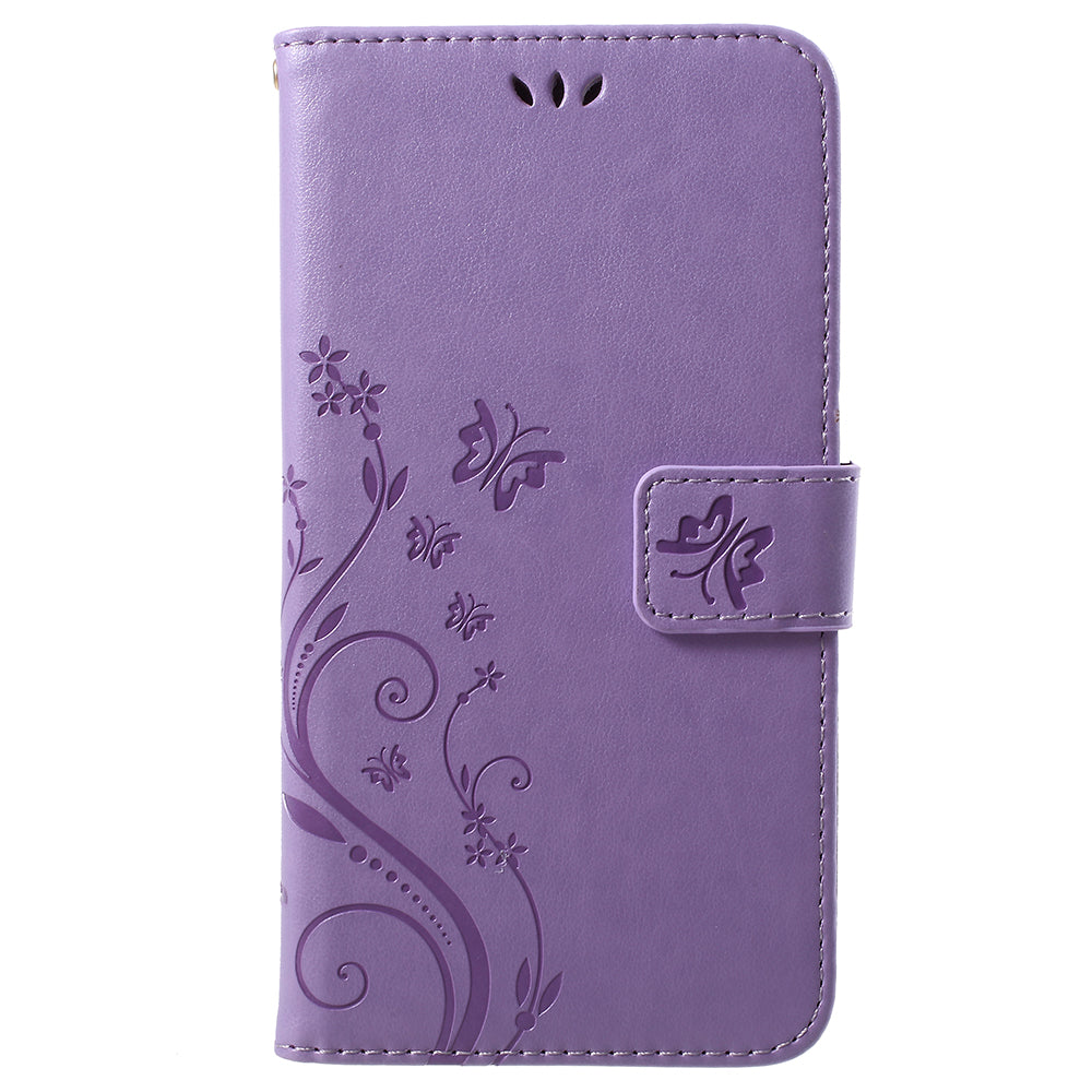 Imprint Butterfly Flower Leather Wallet Stand Case for Huawei P Smart / Enjoy 7S