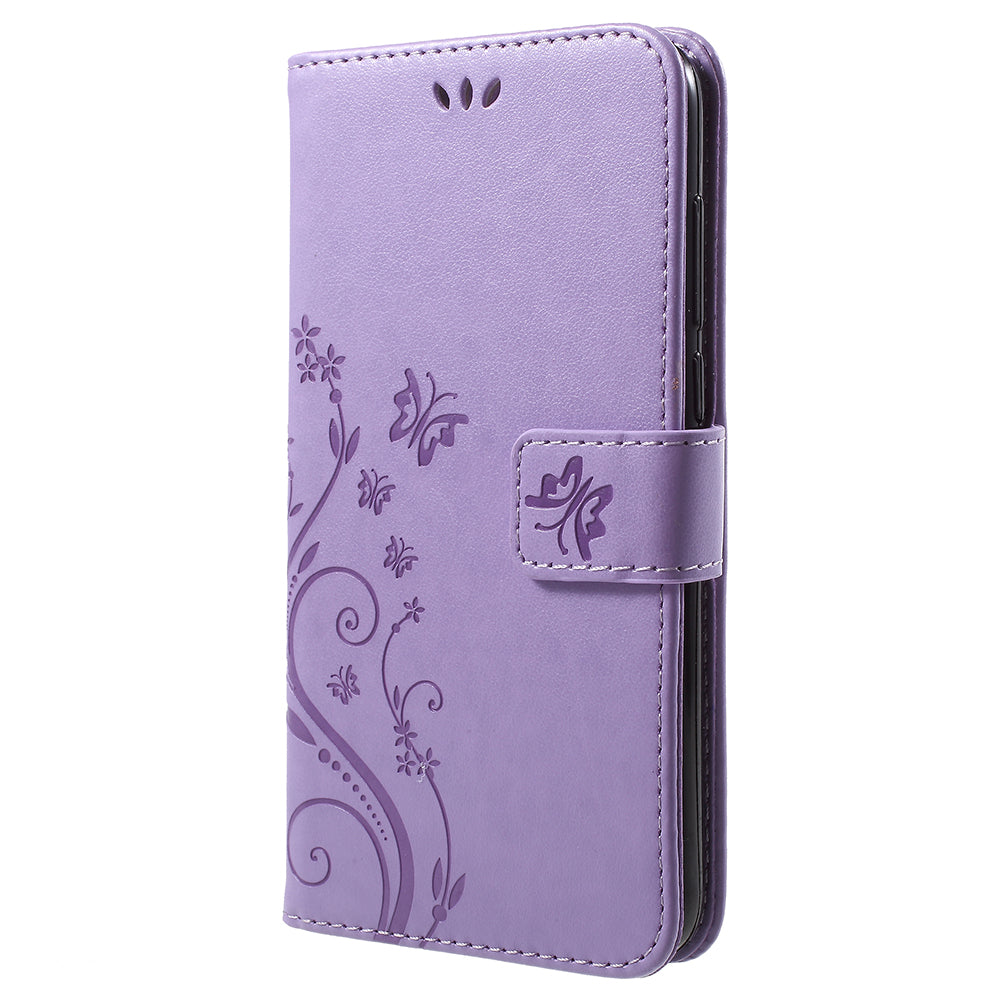 Imprint Butterfly Flower Leather Wallet Stand Case for Huawei P Smart / Enjoy 7S