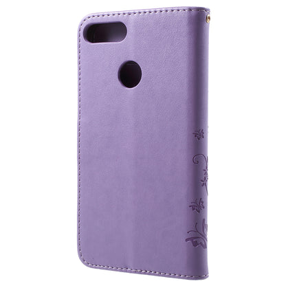 Imprint Butterfly Flower Leather Wallet Stand Case for Huawei P Smart / Enjoy 7S