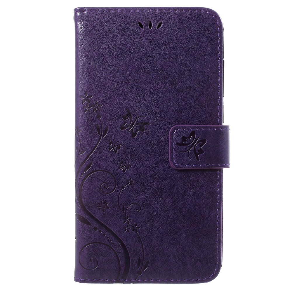 Imprint Butterfly Flower Leather Wallet Stand Case for Huawei P Smart / Enjoy 7S