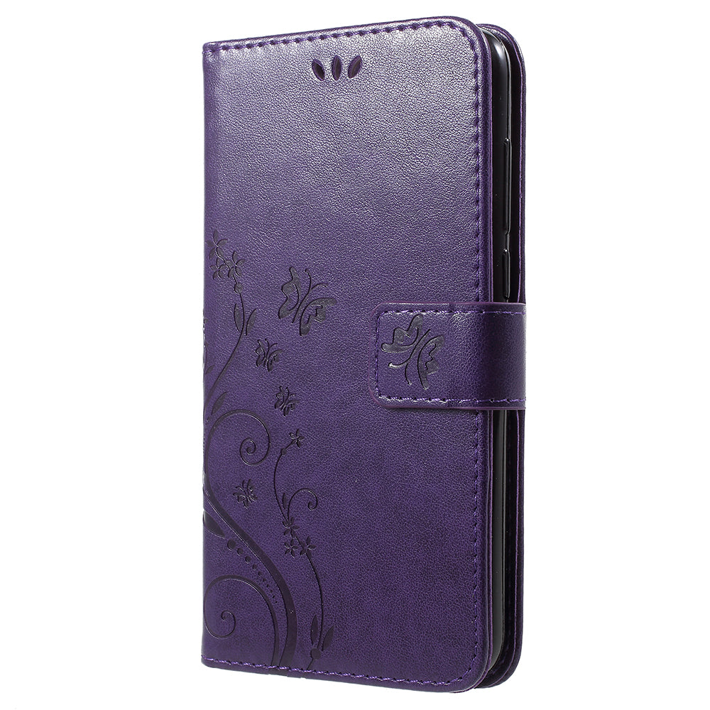 Imprint Butterfly Flower Leather Wallet Stand Case for Huawei P Smart / Enjoy 7S