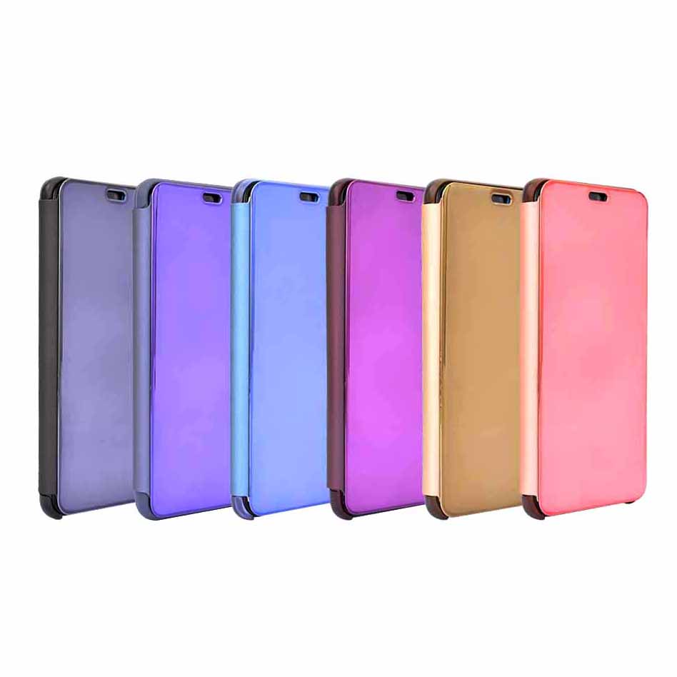 Electroplating Mirror Surface View Window Leather Stand Cover for Huawei P20 Pro