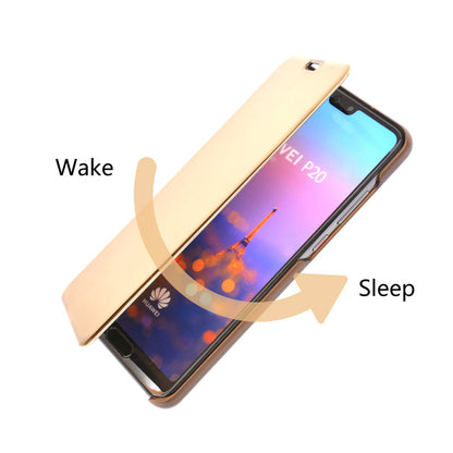 Electroplating Mirror Surface View Window Leather Stand Cover for Huawei P20 Pro