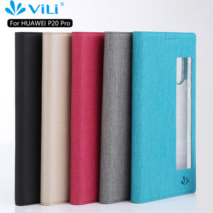 VILI DMX Cross Texture View Window Leather Case for Huawei P20 Pro