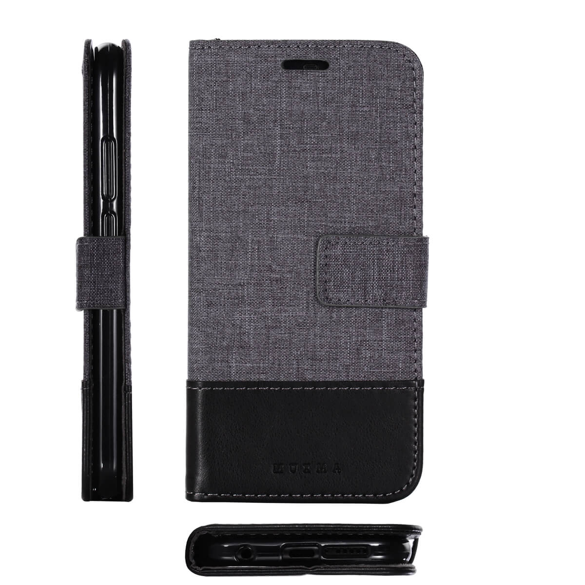 MUXMA Leather Canvas Splicing Stand Mobile Case for Huawei P20 Lite/Nova 3e