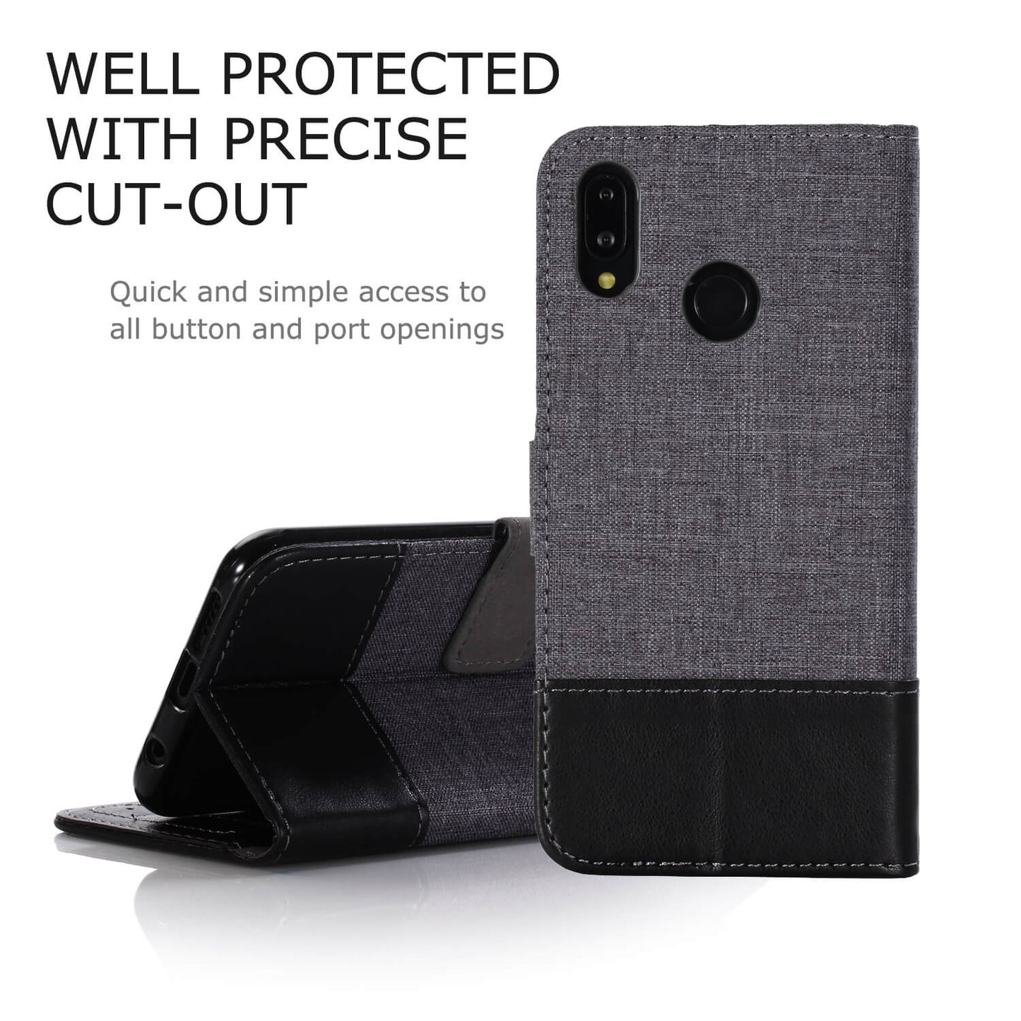 MUXMA Leather Canvas Splicing Stand Mobile Case for Huawei P20 Lite/Nova 3e