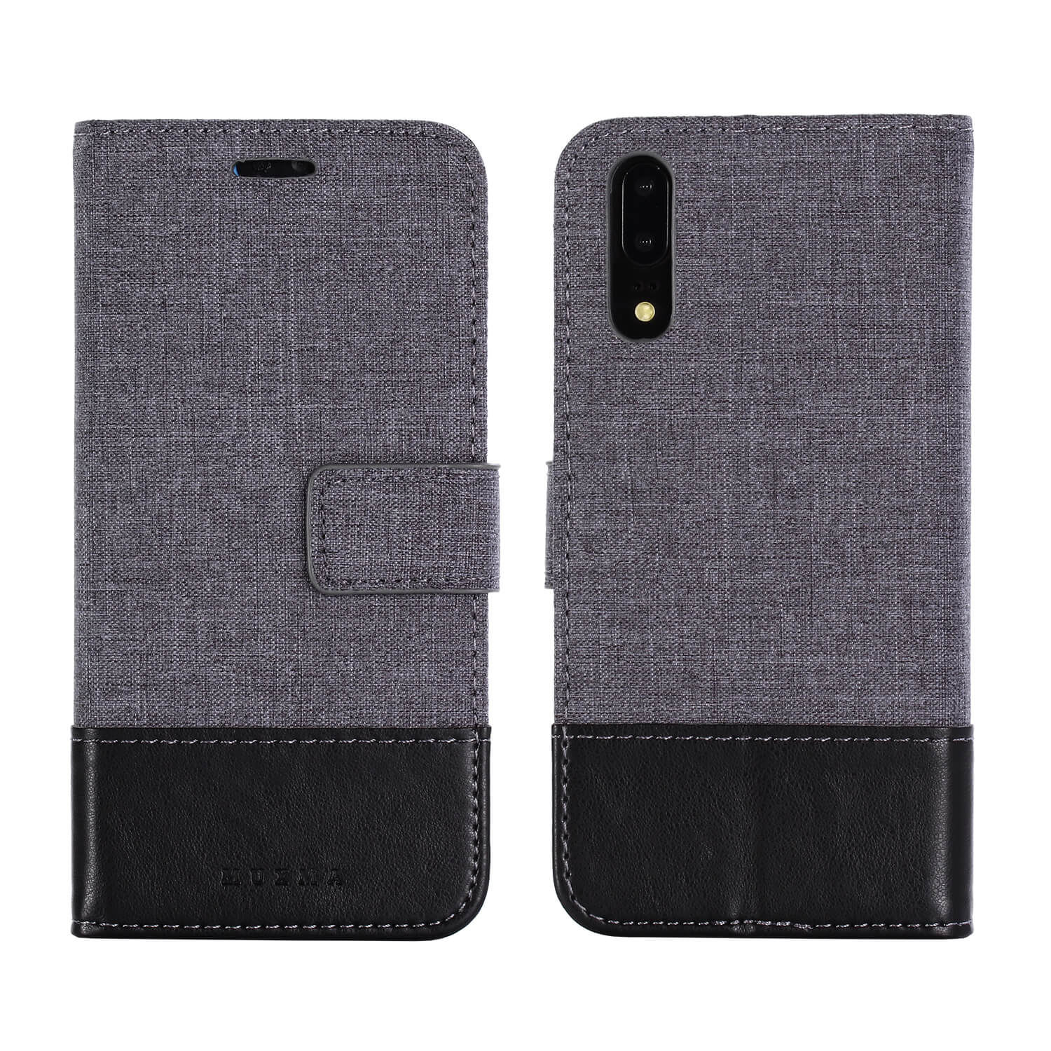 MUXMA Leather Canvas Splicing Stand Mobile Casing for Huawei P20