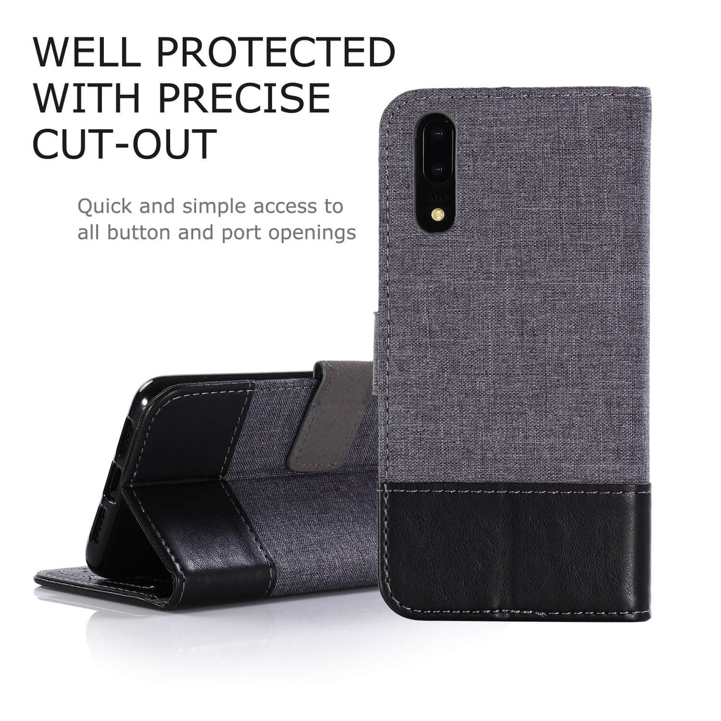 MUXMA Leather Canvas Splicing Stand Mobile Casing for Huawei P20