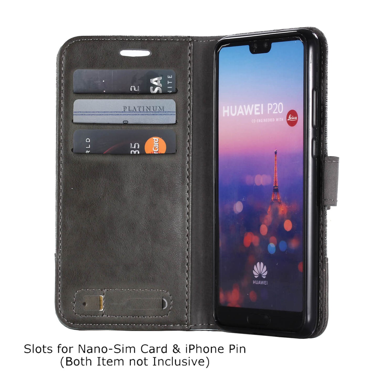 MUXMA Leather Canvas Splicing Stand Mobile Casing for Huawei P20